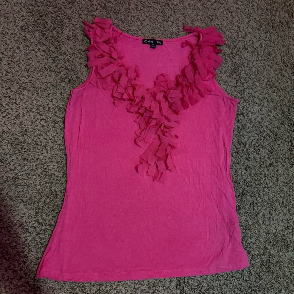 Pink y2K ruffle faux scarf tank top